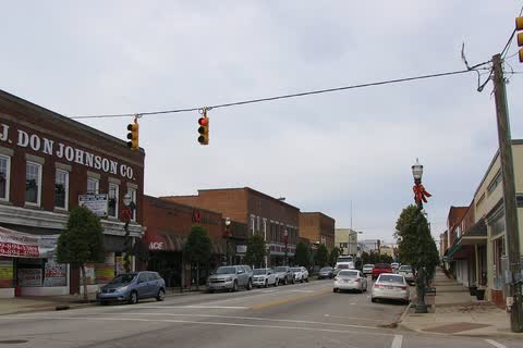 Brick storefronts along Main Street in downtown Benson