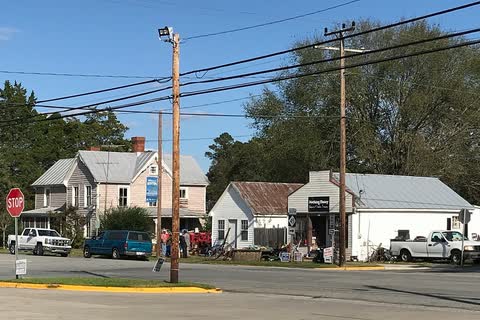 Small buildings along Main Street in Winton, North Carolina