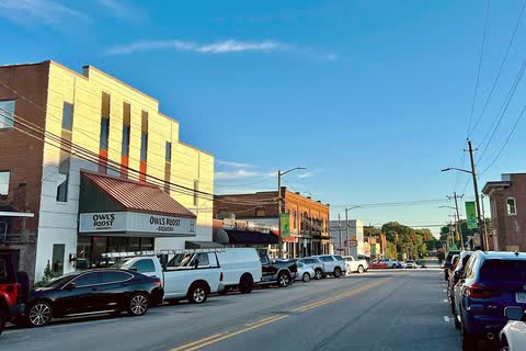 Storefronts and parked cars along Main Street in Franklinton