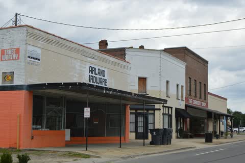 Older one- and two-story commercial buildings in Garland's business district
